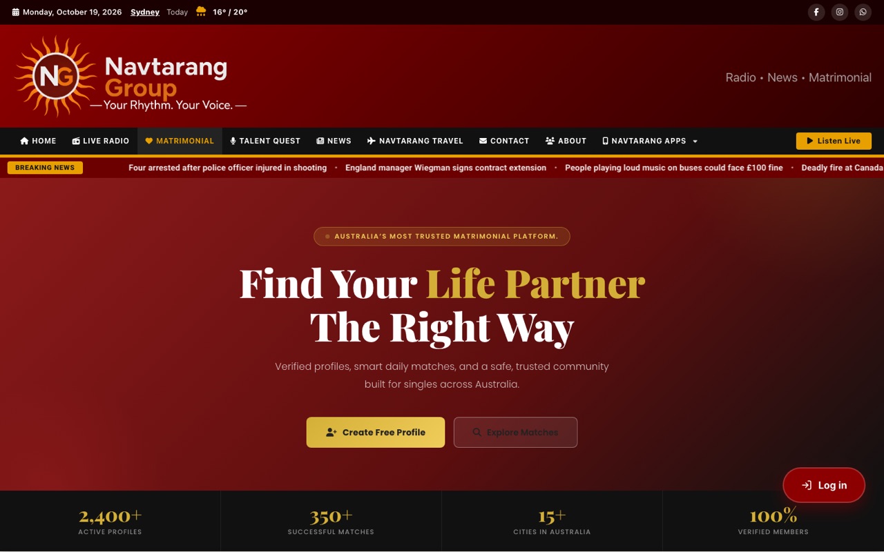 Matrimonial profile and search website developed by Orbiting Apps Sydney for Navtarang Matrimonial
